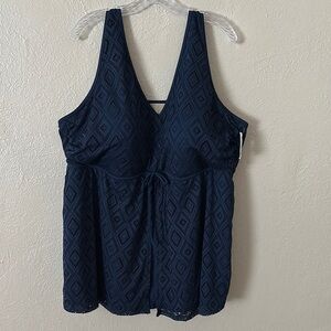 Catherine’s Lace Tankini Swim Top Women’s Plus Size 32W Navy Blue 5X NWT